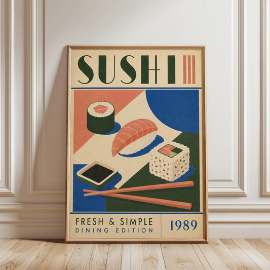 Sushi Art Print, Vintage Style , Japanese Food Wall Decor