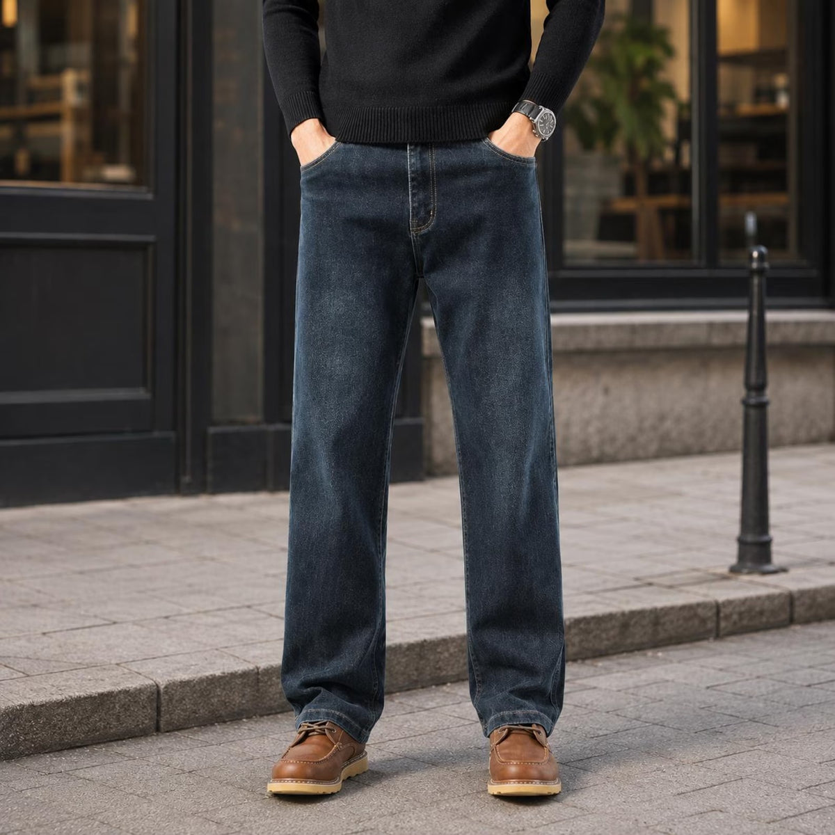 Men's Baggy Jeans Stretch Denim Relaxed Wide Leg Pants