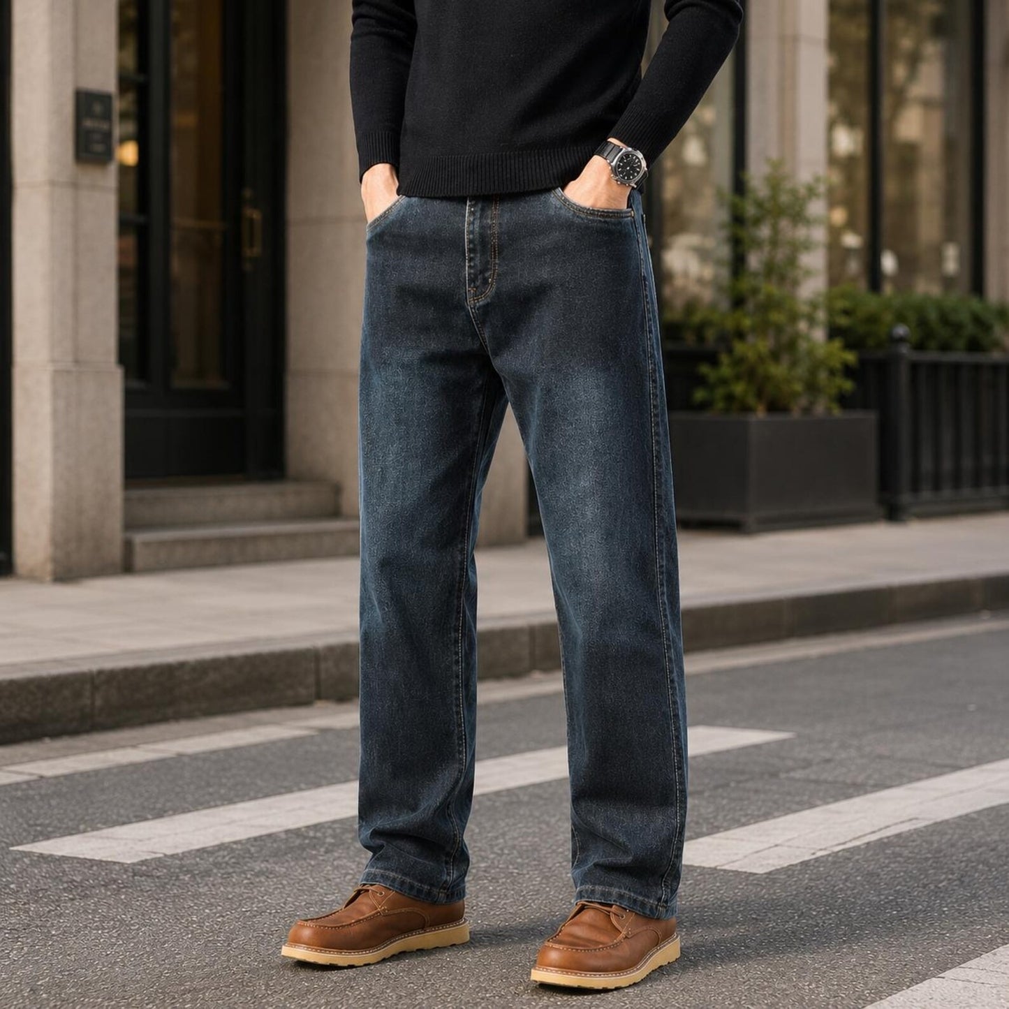Men's Baggy Jeans Stretch Denim Relaxed Wide Leg Pants