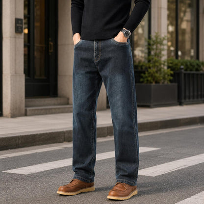 Men's Baggy Jeans Stretch Denim Relaxed Wide Leg Pants