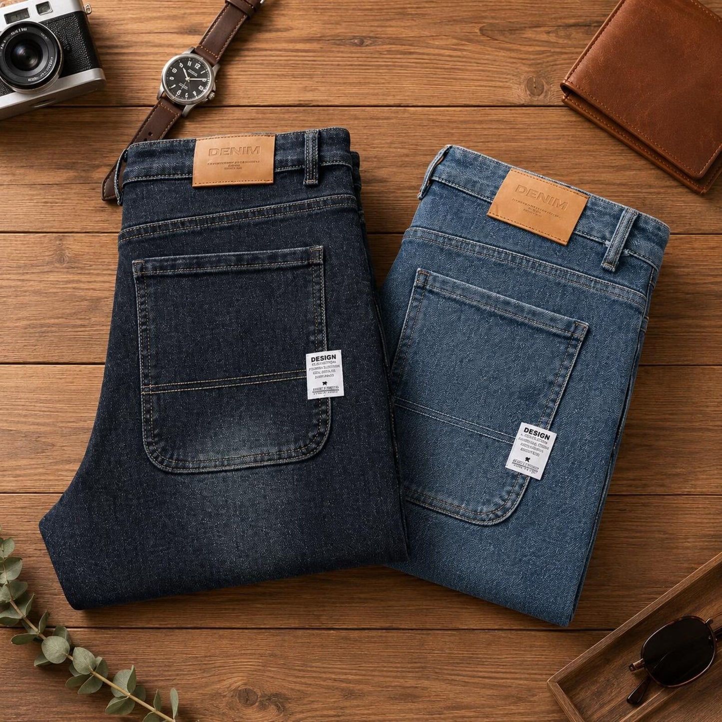 Men's Baggy Jeans Stretch Denim Relaxed Wide Leg Pants