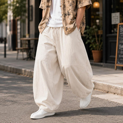 Men's Wide Leg Pants Drawstring Waist Relaxed Fit Casual Trousers