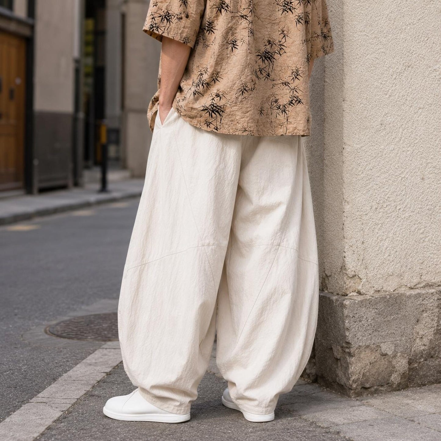 Men's Wide Leg Pants Drawstring Waist Relaxed Fit Casual Trousers