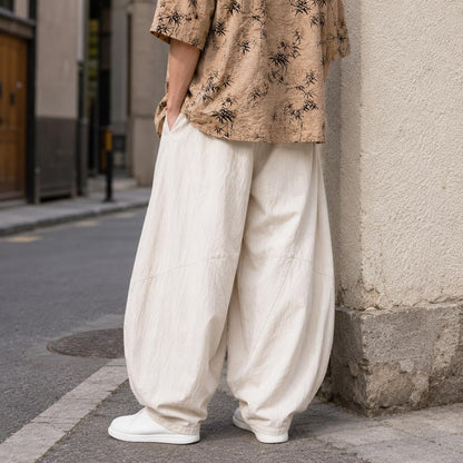 Men's Wide Leg Pants Drawstring Waist Relaxed Fit Casual Trousers