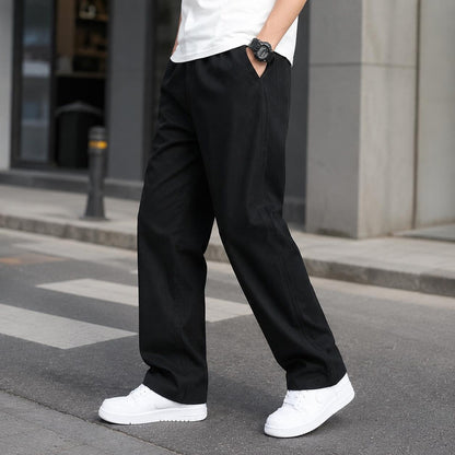 Men's Khaki Casual Pants Relaxed Straight Leg Elastic Waist Trousers