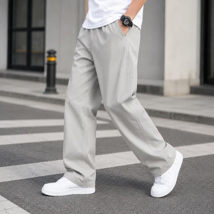 Men's Khaki Casual Pants Relaxed Straight Leg Elastic Waist Trousers