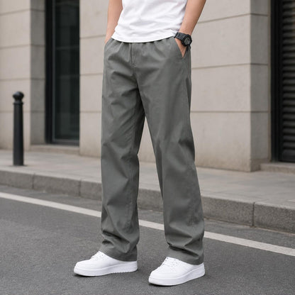 Men's Khaki Casual Pants Relaxed Straight Leg Elastic Waist Trousers