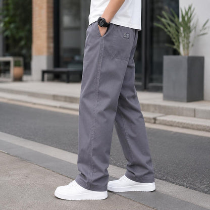 Men's Khaki Casual Pants Relaxed Straight Leg Elastic Waist Trousers