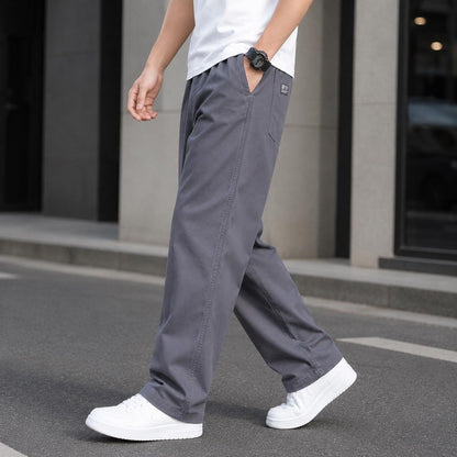 Men's Khaki Casual Pants Relaxed Straight Leg Elastic Waist Trousers